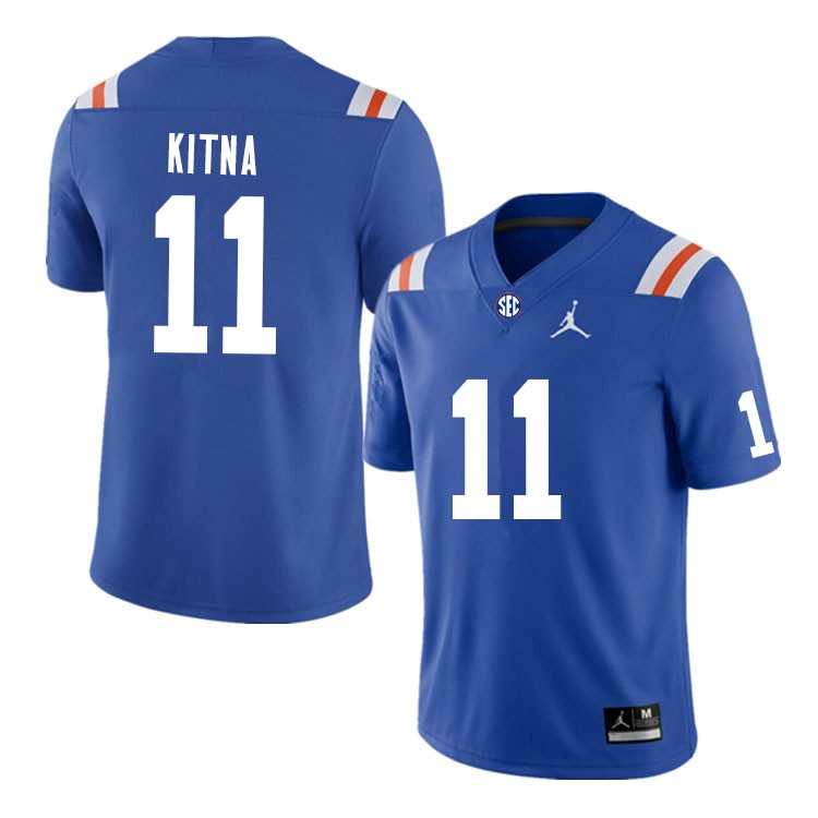 Men's NCAA Florida Gators Jalen Kitna #11 Stitched Authentic Nike Blue Throwback College Football Jersey ZYK4665VB